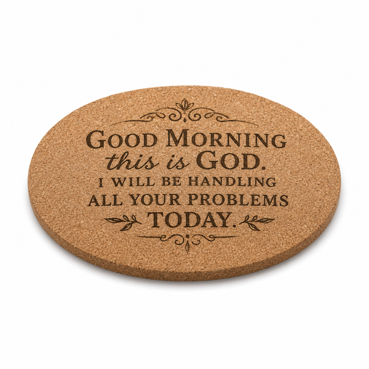 Coaster-4 oval natural cork coaster with engraved quote