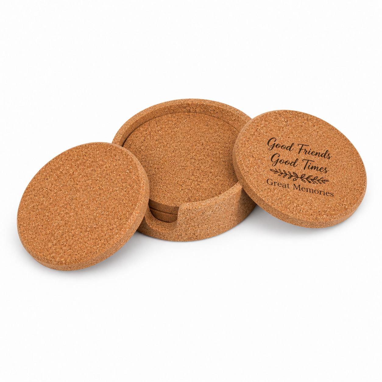 Coaster-7 round natural cork coaster set with holder