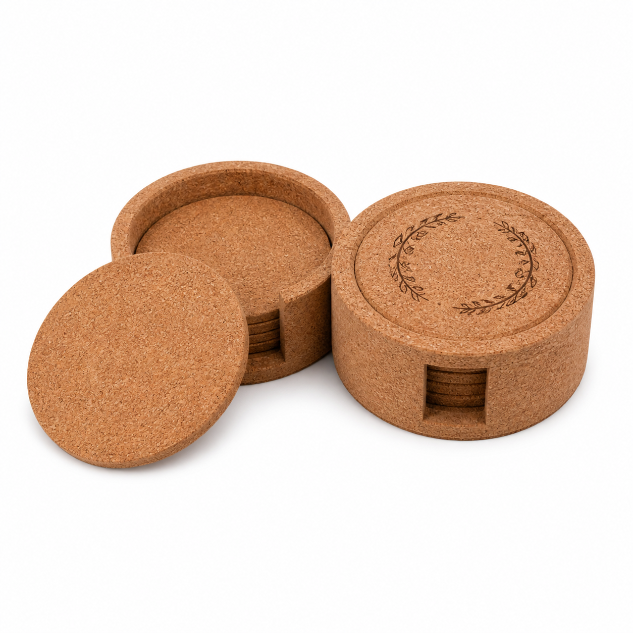 Coaster-8 round natural cork coaster storage boxes