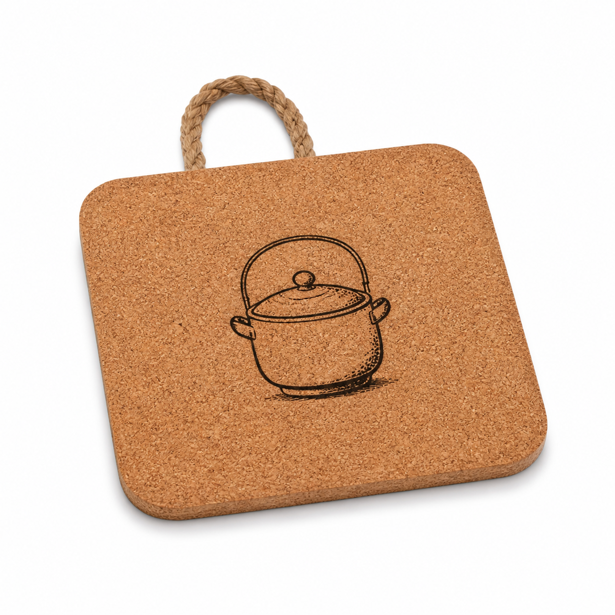 Pot Holder-2 square cork pot holder with rope loop