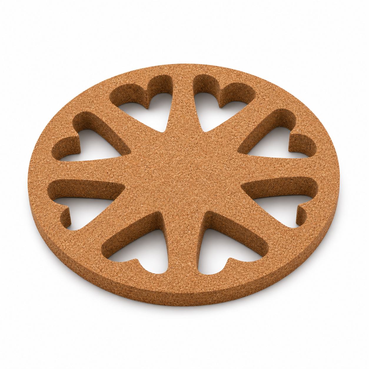Pot Holder-9 round cork pot holder with radial cutout pattern