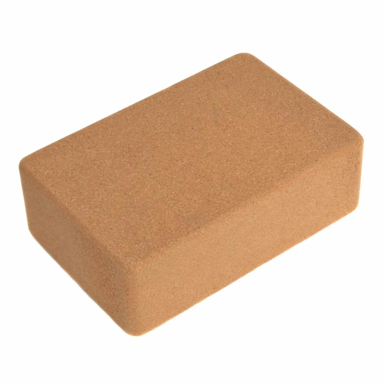 Single natural cork yoga block with rounded edges